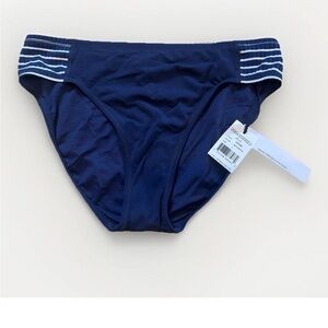 Robin Piccone Sailor Navy Bikini Bottom with White Stripe Detail, NWT, Size L